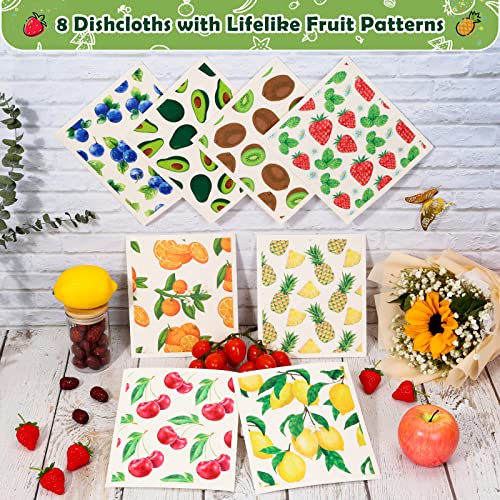 Lucomb Reusable Swedish Kitchen Dish Cloths, 8 Pack Replace Paper Towels Quick Drying Kitchen Sponges Dish Rags for Dishes Washing Home Cleaning Window Glass Wipes (Mixed Fruit) - color: Mixed Fruit