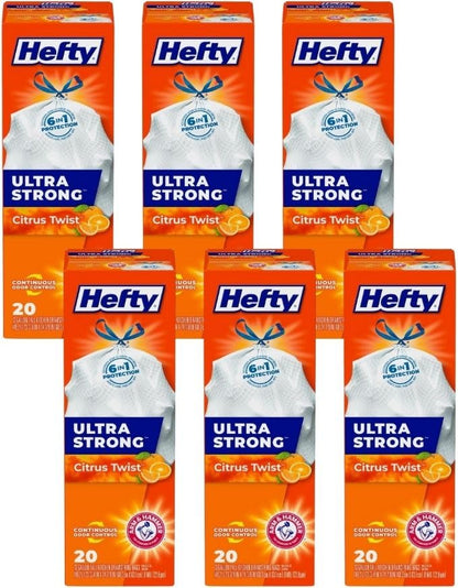 Hefty Ultra Strong Tall Kitchen Trash Bags, Citrus Twist, 13 Gallon 20 Count (Pack of 6) - size: 20 Count (Pack of 6)