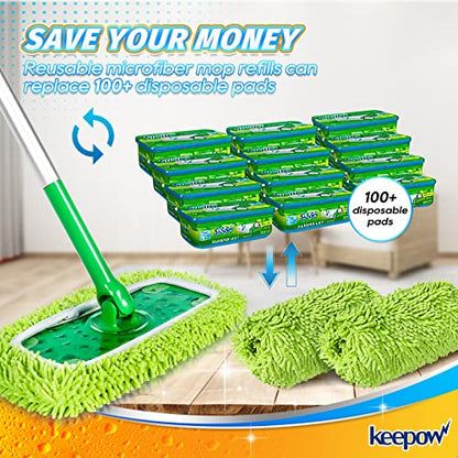 KEEPOW Dry Sweeping/Wet Mopping Cloths for Swiffer Sweeper, Reusable & Washable Microfiber Mop Pads Refills for Hard-Surface/Hardwood Floor Cleaning, 6 Pack (Mop is Not Included) - color: 6 Pack, Green