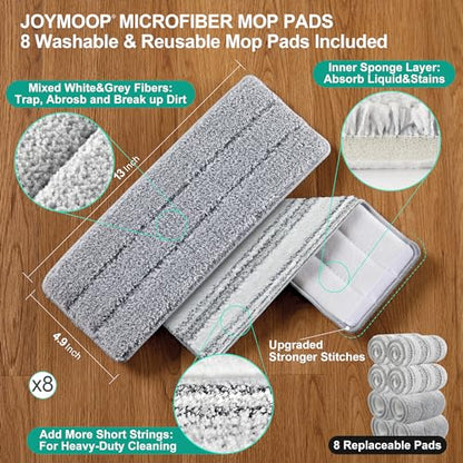 JOYMOOP Flat Mop System, Microfiber Mop and Bucket Set, Green, Household & Commercial Floor Cleaning Mop, Includes 2 Mops and 8 Large Microfiber Pads - color: Green Max582