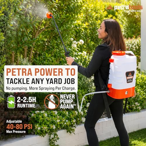PetraTools 3 Gallon Battery Powered Backpack Sprayer in Lawn and Garden - HD3000 - Long Battery Life & Padded Straps for Comfort - Electric Sprayer w/ 6 Spray Nozzles & 80PSI (3 Gallon) - size: HD3000 (6 Nozzles)