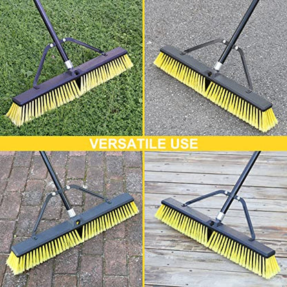 24 Inches Push Broom Outdoor Heavy Duty Broom with 63" Long Handle for Deck Driveway Garage Yard Patio Concrete Floor Cleaning Yellow - color: Yellow 24 Inches Heavy Duty