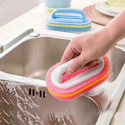 Ergonomic Cleaning Brush with Shower Sponge, Multi-Purpose Scrubber for Bathroom, Kitchen, Bathtub, Toilet, Efficient Deep Cleaning Tool,Red - color: Red