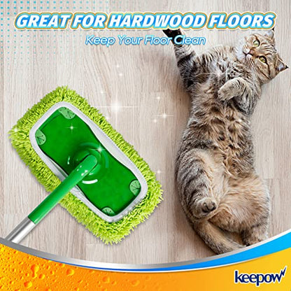 KEEPOW Dry Sweeping/Wet Mopping Cloths for Swiffer Sweeper, Reusable & Washable Microfiber Mop Pads Refills for Hard-Surface/Hardwood Floor Cleaning, 6 Pack (Mop is Not Included) - color: 6 Pack, Green