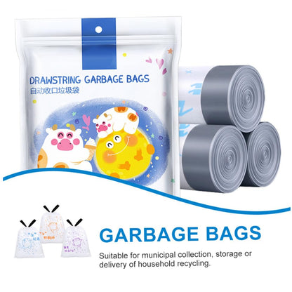 Uonlytech 69pcs Drawstring Garbage Bags Thickened Portable Rubbish Holder 50x55cm High Tenacity Kitchen Trash Bags for Trash Cans to 37cm Diameter