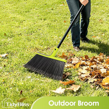 TidyBliss Outdoor Broom Heavy Duty, 56 inches Tall Commercial Soft Bristle Angle Brush for Sweeping Outside Patio Garden Porch Deck Shop Restaurant Garage House Lobby Hardwood Floors (Green)