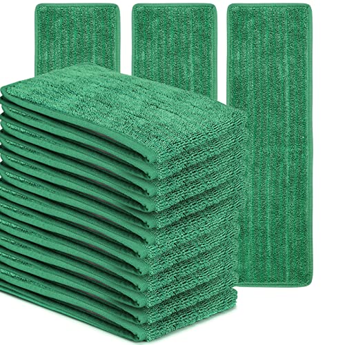 Matthew 18'' Microfiber Mop Replacement Pads for Wet Dry Reusable Mops Floor Home Commercial Cleaning Refills, Machine Washable Compatible with Bona Mop&Any Microfiber Flat Mop System Green (12 Pack) - color: Green, size: 12 Count (Pack of 1)