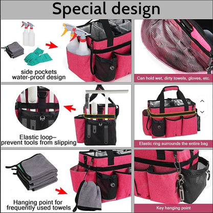 werable Cleaning Caddy Organize Bag with Spray bottle & Towel,Handles for Cleaners & Housekeeper,Bathroom,Under Sink & Car Cleaning Tool Organizers Bag with Adjustable Shoulder Strap&Waist Belt (Red) - color: Red