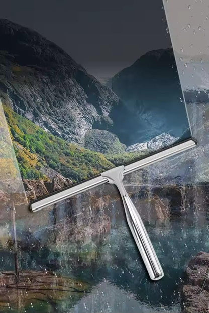 All-Purpose Shower Squeegee for Shower Doors, Bathroom, Windows, Mirrors, Tiles, and Car Glass – 11 Inches Stainless Steel with Hook (Silver)