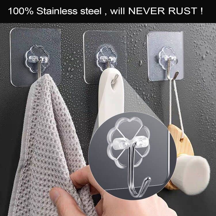ZESLMG Adhesive Wall Hooks for Hanging, 48 Pack Self Sticky Hooks Heavy Duty 22lb Clear, Removable Shower Hook No Damage for Towel Key Coat Wreath Picture Outdoor Ceiling Bathroom Kitchen, Waterproof - size: 48 Medium Hook
