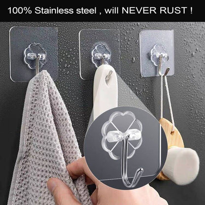 ZESLMG Adhesive Wall Hooks for Hanging, 48 Pack Self Sticky Hooks Heavy Duty 22lb Clear, Removable Shower Hook No Damage for Towel Key Coat Wreath Picture Outdoor Ceiling Bathroom Kitchen, Waterproof - size: 48 Medium Hook