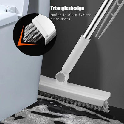 Floor Scrubbing Brush with 57" Adjustable Long Handle,3 in 1 Living Grout Brush with Squeegee,V-Shape Stiff Brush Bristle,Heavy Duty Bathroom Cleaning Brush for Tile,Deck,Patio,Wall,Garage,Kitchen - style: White