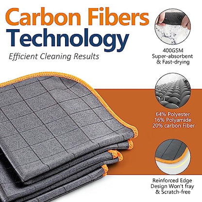 Airlab Carbon Microfiber Towels for Car Glass Window Polishing Cleaning Cloth Auto Detailing Lint Free Streak Free Drying Car Wash Large Towel, Pack of 3, 12" x 12", Grey-Orange - color: 12 X 12 Inch, Pack of 3, Grey-orange