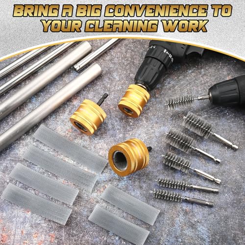 Sabary 1/2" & 3/4" & 1" Metal Copper Pipe Cleaner for Drill, with 1/4" Hex Shank & 6 Brush Blades & 6 Pipe Cleaning Brushes, Replacement Plumbing Tools for Cleaning Polishing Removing Rust