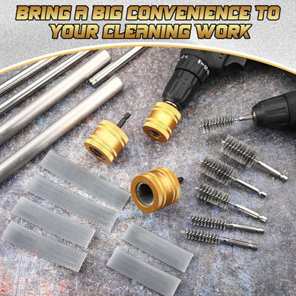 Sabary 1/2" & 3/4" & 1" Metal Copper Pipe Cleaner for Drill, with 1/4" Hex Shank & 6 Brush Blades & 6 Pipe Cleaning Brushes, Replacement Plumbing Tools for Cleaning Polishing Removing Rust