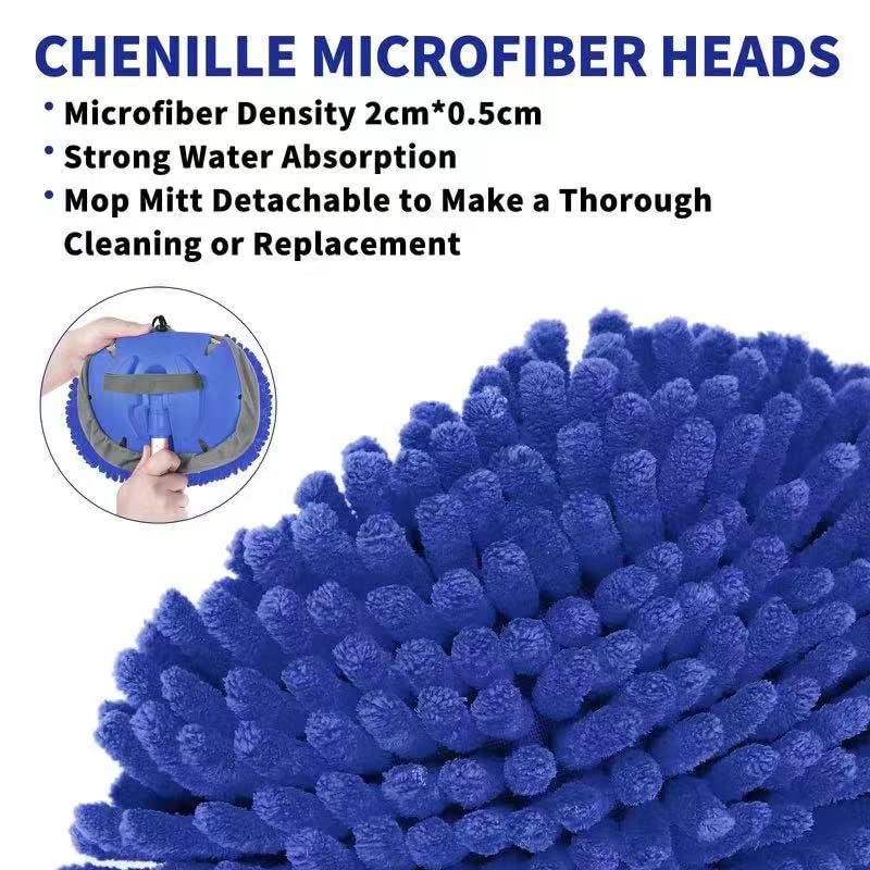 Wontolf 62'' Car Wash Brush Kit with Long Handle, Chenille Microfiber Car Wash Mop Mitt Scratch-Free Car Detailing Cleaning Brush Care Kit Car Cleaning Supplies for Cars RV Truck Boat - color: Blue-7pcs