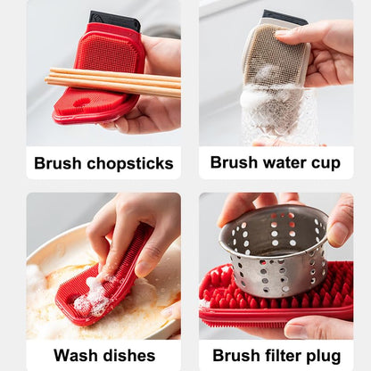 Silicone Dish Scrubber, Vegetable Brush, 2-in-1 Scrubber and Scraper for Fruits, Vegetables and Kitchenware with Dual-Sided Comb&Scraper,Hanging Hole for Easy Storage (Gray) - color: Gray
