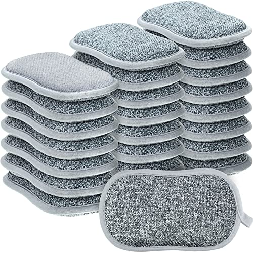 24 Pack Multi Purpose Scrub Sponges Non Scratch Microfiber Sponge Cleaning Dish Scrubber Reusable Dish Sponges for Washing Dishes Along with Heavy Duty Scouring Power (Gray) - color: Gray
