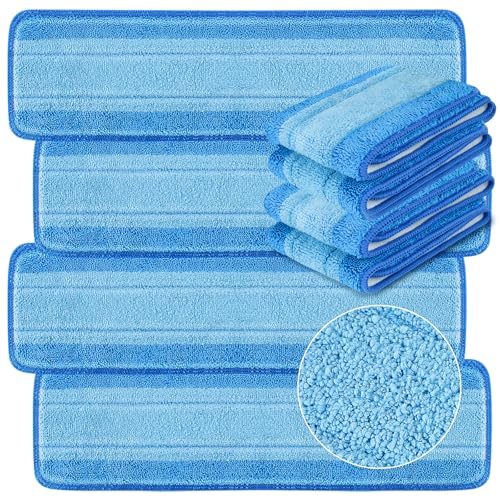 Replacement Mop Pads, Microfiber Cleaning Mop Compatible with Bona Mop, Washable & Reusable Mop Refill Pads for Hardwood Floor,18 Inch, Blue (8)