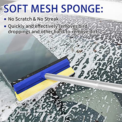 Wontolf 62'' Car Wash Brush Kit with Long Handle, Microfiber Car Wash Mop Mitt, Car Cleaning Detailing Kit, Exterior Interior Car Cleaning Supplies for Cars RV Truck Boat - color: Blue-18pcs