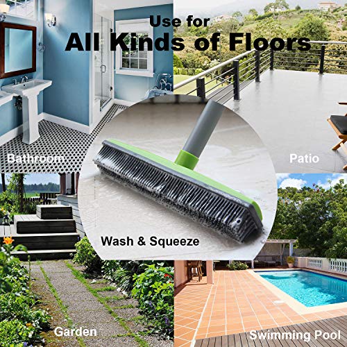 LandHope Push Broom Long Handle Rubber Bristles Sweeper Squeegee Edge 59 inches Non Scratch Bristle Broom for Pet Cat Dog Hair Carpet Hardwood Tile Windows Clean Water Resistant (Multi Segment Handle) - color: Grey-green