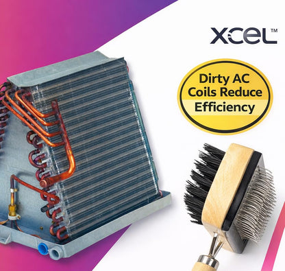 HVAC Coil Cleaning Brush & Fin Comb Tool, Dual-Sided AC Coil Cleaner Brush for Evaporator and Condenser Coils, Mini Split, Window AC and Outdoor Condenser, Stainless Steel Pins with Soft Bristles