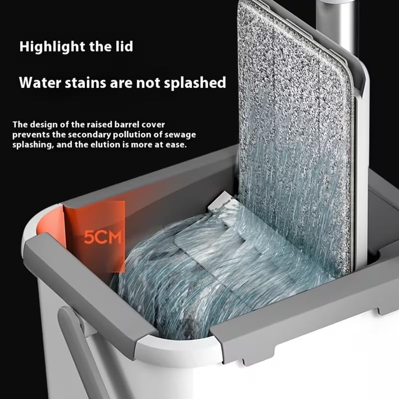 Mop and Bucket Set with AUTO Pump, 3-Zone Separate Dirty and Clean Water, Flat Mop and Bucket System with Wringer and Wheels, 2 Reusable Microfiber Pads, One-Touch Water Filling for Home Cleaning