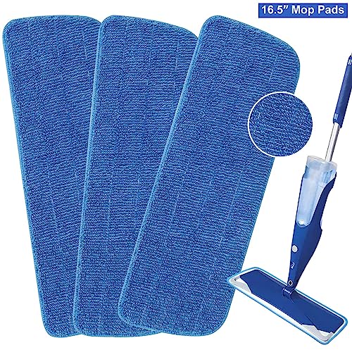 3 Pack Microfiber Mop Pads Replacement for Wet/Dry Mops Floor Cleaning Reusable Mopping Pads Refills for Spray Mops Compatible with Bona Floors Care System and Any Microfiber Flat Spray Mop