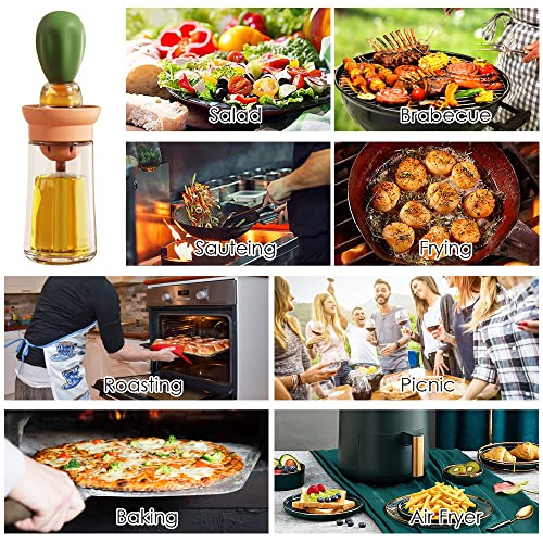 Oil Dispenser with Brush - Glass Olive Oil Dispenser for Kitchen, 2 IN 1 Oil Dispenser Bottle with Silicone Basting Brush for Cooking Vinegar Sauce BBQ Grill Frying, T-OB21, Grey - color: Gray