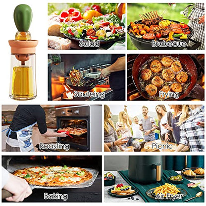Oil Dispenser with Brush - Glass Olive Oil Dispenser for Kitchen, 2 IN 1 Oil Dispenser Bottle with Silicone Basting Brush for Cooking Vinegar Sauce BBQ Grill Frying, T-OB21, Grey - color: Gray