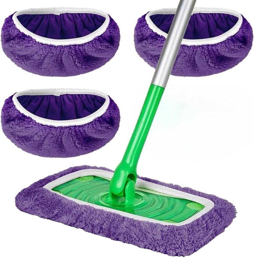 Microfiber Mop Pads - 3 Pack Reusable Washable Refills for Wet & Dry Floor Cleaning - Fits Most Standard Mops - Purple Household Cleaning Pads - color: Purple