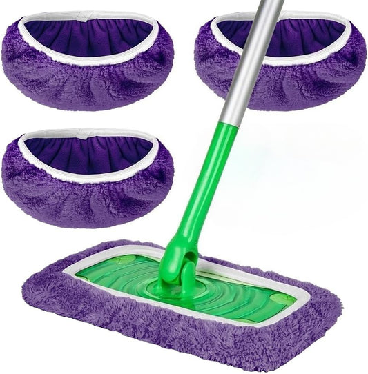 Microfiber Mop Pads - 3 Pack Reusable Washable Refills for Wet & Dry Floor Cleaning - Fits Most Standard Mops - Purple Household Cleaning Pads - color: Purple