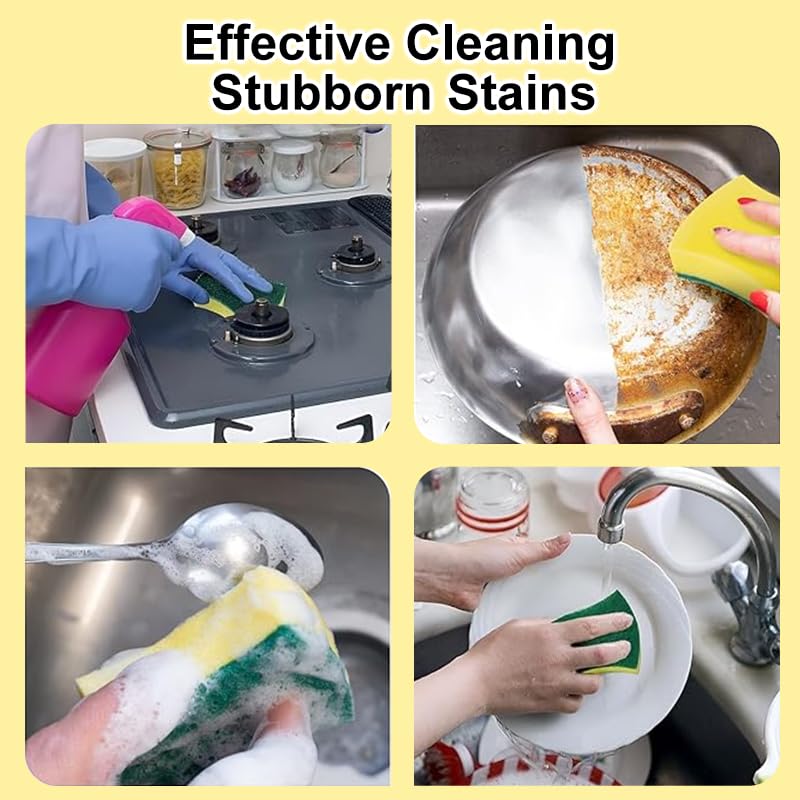 10Pcs Kitchen Cleaning Sponge, Heavy Duty Cleaning Dish Scrubber Sponge for Home Kitchen, Dual Sided Non-Scratch Sponges for Washing Dishes, Pots and Pans