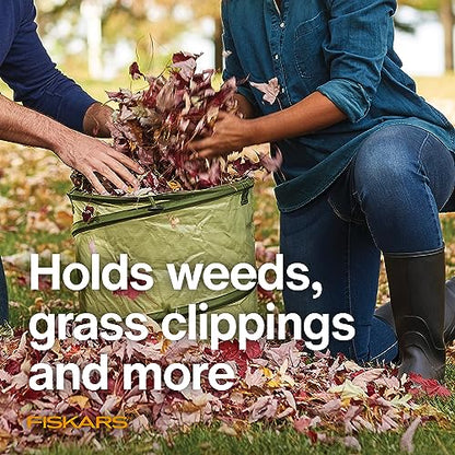 Fiskars Kangaroo Collapsible Spring Up Garden Bag for Yard Waste, Grass, Branches & Weeds, Tear & Mildew Resistant Vinyl-Coated Polyester, Folds Flat to 3 Inches for Space-Saving Storage, 30 Gallon