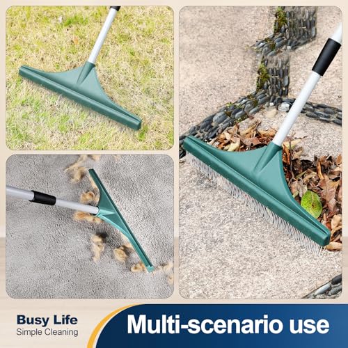 Yocada Artificial Turf Rake Grass Brush Broom Carpet Lawn Leaf Rake Cleaner Broom Telescopic Iron Pole for Yard Cleaning and Pet Hair Removal 56.69"