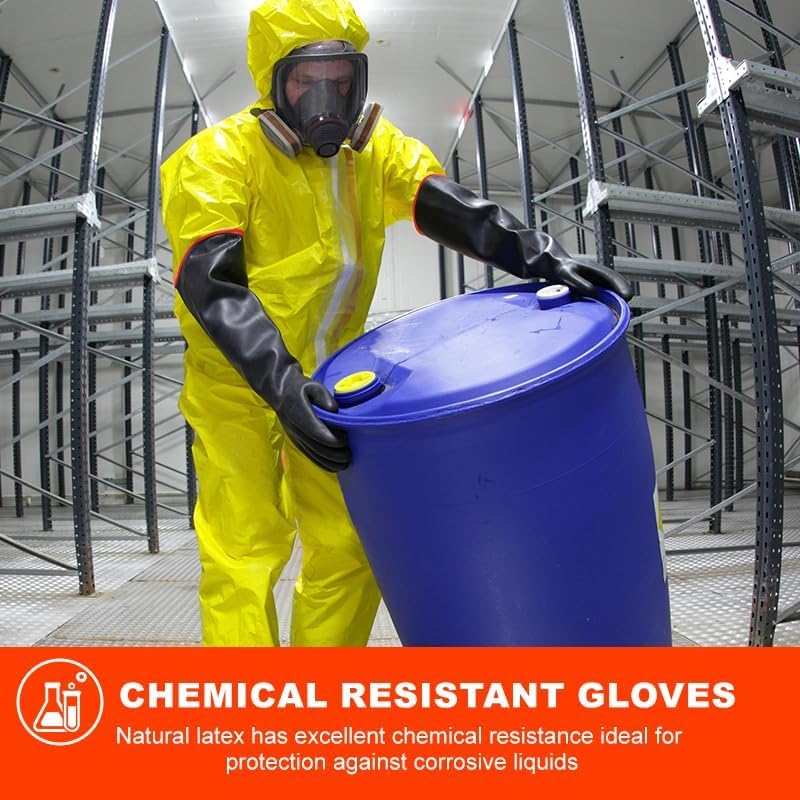 North Tower Heavy-Duty Latex Chemical Resistant Gloves - Reusable Long Rubber Dishwashing Gloves with Forearm Protection for Men - Waterproof, Industrial Safety Gear,18“，2 Pair - size: 18”（2 pair）