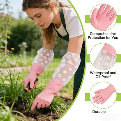 Dishwashing Cleaning Gloves, Reusable Rubber Glove with Long Elastic Cuffs for Chores - color: Pink