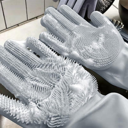 Kitchen Pot and Dish Washing Gloves, Made of Silicone, Household Cleaning Gloves for Home Use, Suitable for Kitchen Cleaning - color: Gray