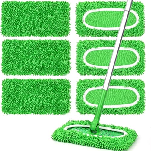 Reusable Microfiber Mop Pads, 6Pcs Replacement Compatible with Swiffer Sweeper Mop, Refills & Washable Dry Sweeping Cloths for Surface Hardwood Floor Cleaning(Grass Green) - color: Green