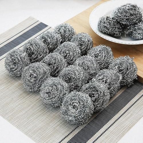 Stainless Steel Scouring Pads, 20 Pack, Heavy Duty Kitchen Scrubbers for Pots and Pans, Bathroom Cleaning