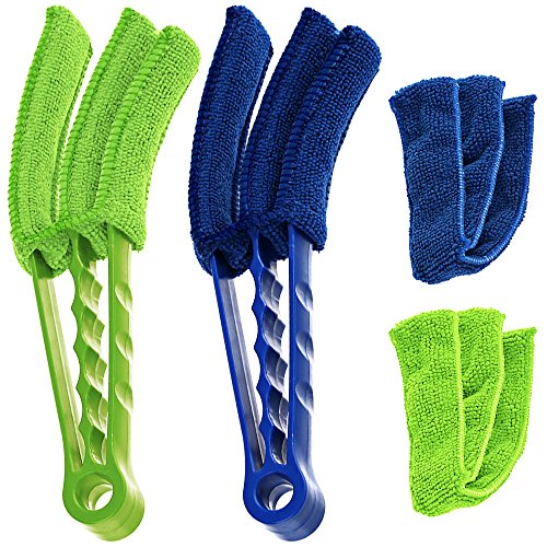 SENHAI Duster, Set of 2 Microfiber Cleaner Brush for Window Blinds, Air Conditioner, Vent, with 2 Extra Sleeves, Blue & Green, ABS Material