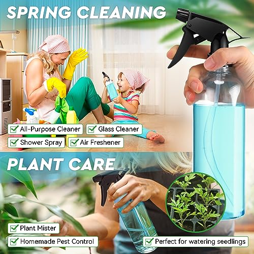 Lallisa 36 Pcs 16 oz Plastic Spray Bottles Leak Proof Empty Bottles for Cleaning Solutions Water Sprayer Bottle with Nozzle Mist, Labels and Handle Funnel for Auto Details, Bathroom, Kitchen, Planting - color: Clear