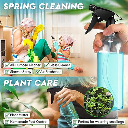 Lallisa 36 Pcs 16 oz Plastic Spray Bottles Leak Proof Empty Bottles for Cleaning Solutions Water Sprayer Bottle with Nozzle Mist, Labels and Handle Funnel for Auto Details, Bathroom, Kitchen, Planting - color: Clear