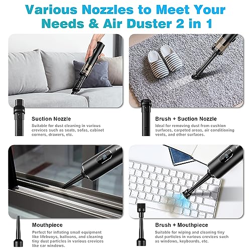 Upbooz Handheld Vacuum Cordless, Car Vacuum with 14000PA Powerful Suction with LED Light, Air Duster 2-in-1,Low Noise Rechargeable Portable Mini Vacuum Cleaner for Car Home Pet Office,Two Gears