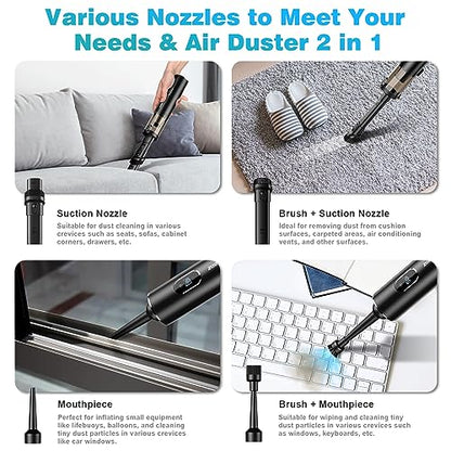 Upbooz Handheld Vacuum Cordless, Car Vacuum with 14000PA Powerful Suction with LED Light, Air Duster 2-in-1,Low Noise Rechargeable Portable Mini Vacuum Cleaner for Car Home Pet Office,Two Gears
