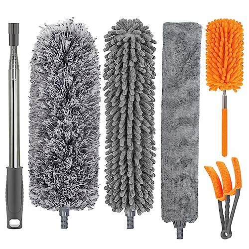 Dusters for Cleaning High Ceiling Fan, Newliton Microfiber Duster with Extension Pole 30-100" Long Handle for Ceiling Fans Blinds Cobweb Home, Orange - color: Orange