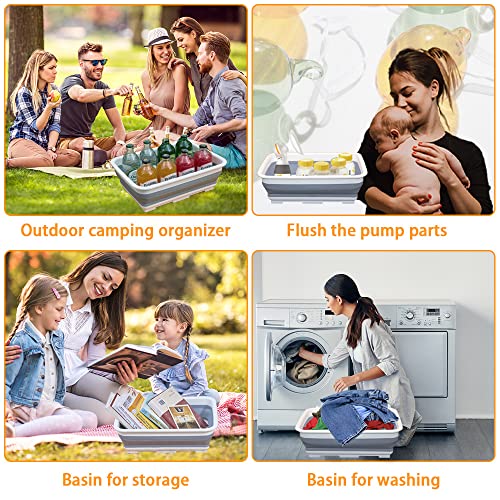 Goderewild Collapsible Dish Pans – 10L (2.6 Gal) Foldable Sink Tub, 14.5'' x 10.5'' x 5", Compact and Space-Saving Multiuse Foldable Basin for Dish Washing, Camping, RV and Vegetable Cleaning - color: Gray