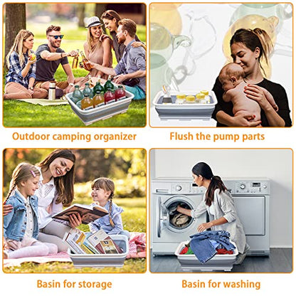 Goderewild Collapsible Dish Pans – 10L (2.6 Gal) Foldable Sink Tub, 14.5'' x 10.5'' x 5", Compact and Space-Saving Multiuse Foldable Basin for Dish Washing, Camping, RV and Vegetable Cleaning - color: Gray