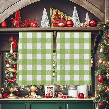 Farmhouse Buffalo Plaid Green Kitchen Towel Set of 2, Absorbent Microfiber Hand Towels for Kitchen Bathroom Bar Decorative Check Country Ultra Soft Resuable Cleaning Cloths Washable Fast Drying - size: 2PCS-18" x 28"