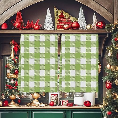 Farmhouse Buffalo Plaid Green Kitchen Towel Set of 4, Absorbent Microfiber Hand Towels for Kitchen Bathroom Bar Decorative Check Country Ultra Soft Resuable Cleaning Cloths Washable Fast Drying - size: 4PCS-18" x 28"